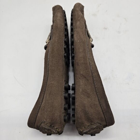TORY BURCH KENDRICK Drivers Moccasin/Loafer brown Suede leather Gold Logo sz 5.5 - Picture 7 of 11
